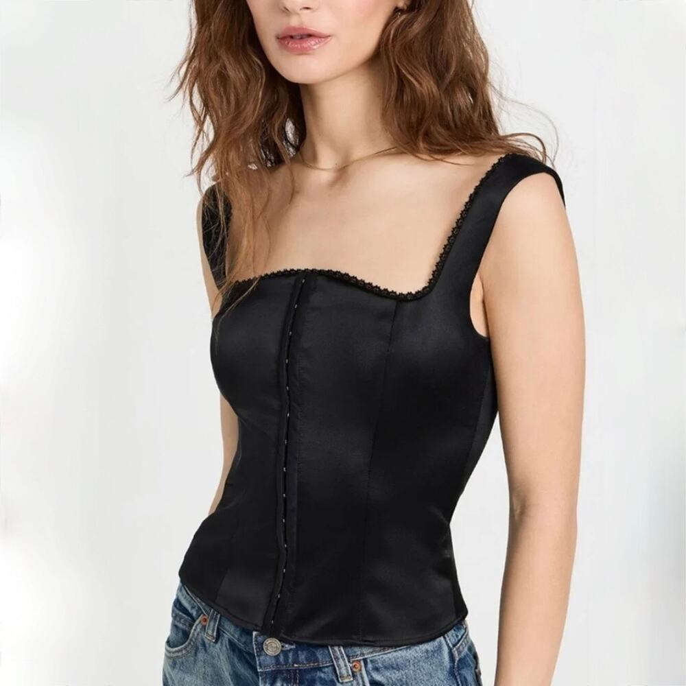 Reformation Tagliatelle Silk Top - Corset - Black - Size 8